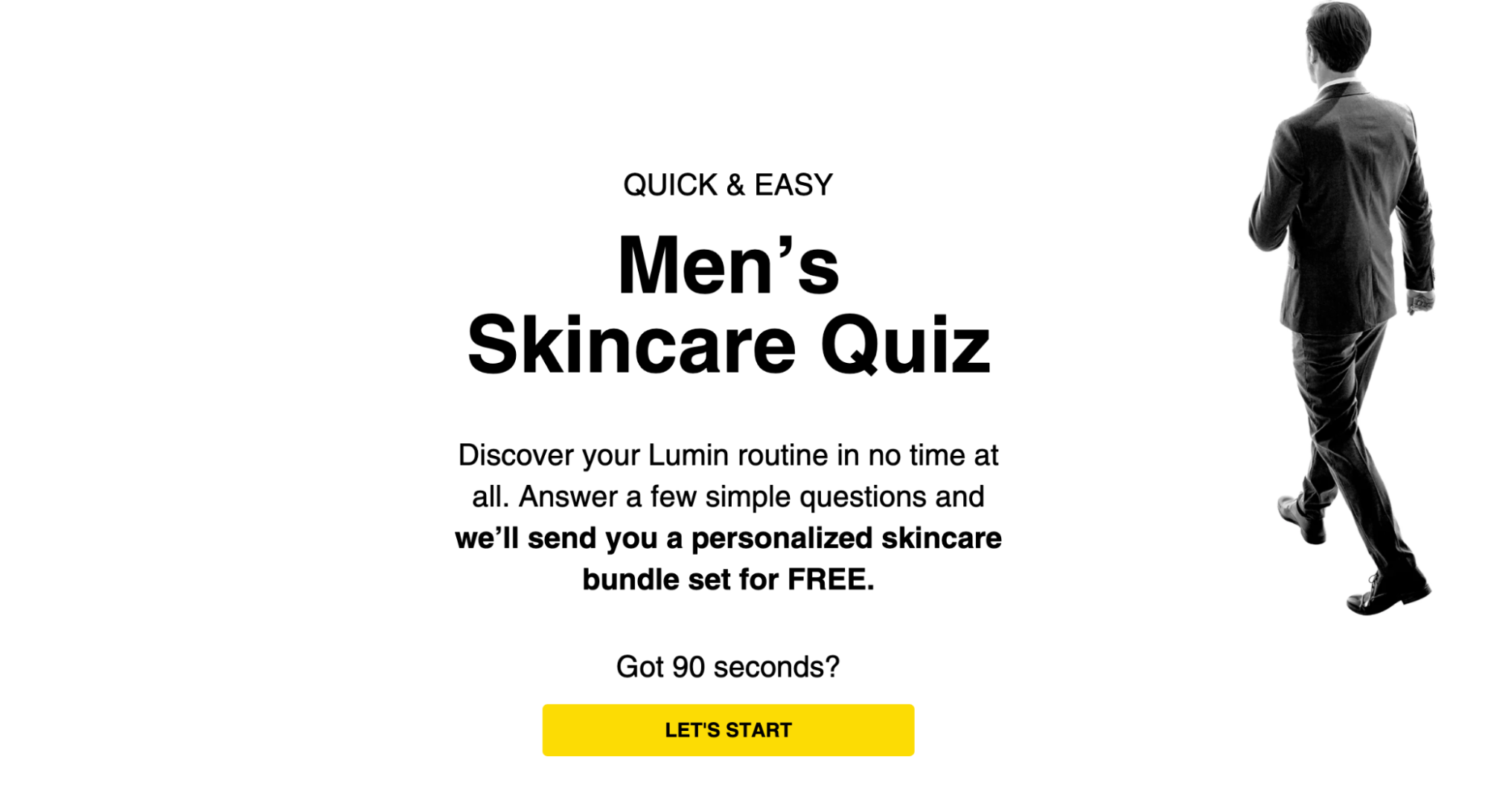 Image of Lumin’s landing page for men’s skincare quiz