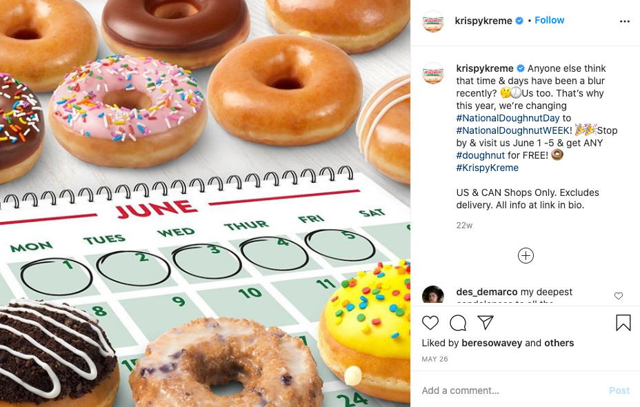 national donut day krispy kreme instagram