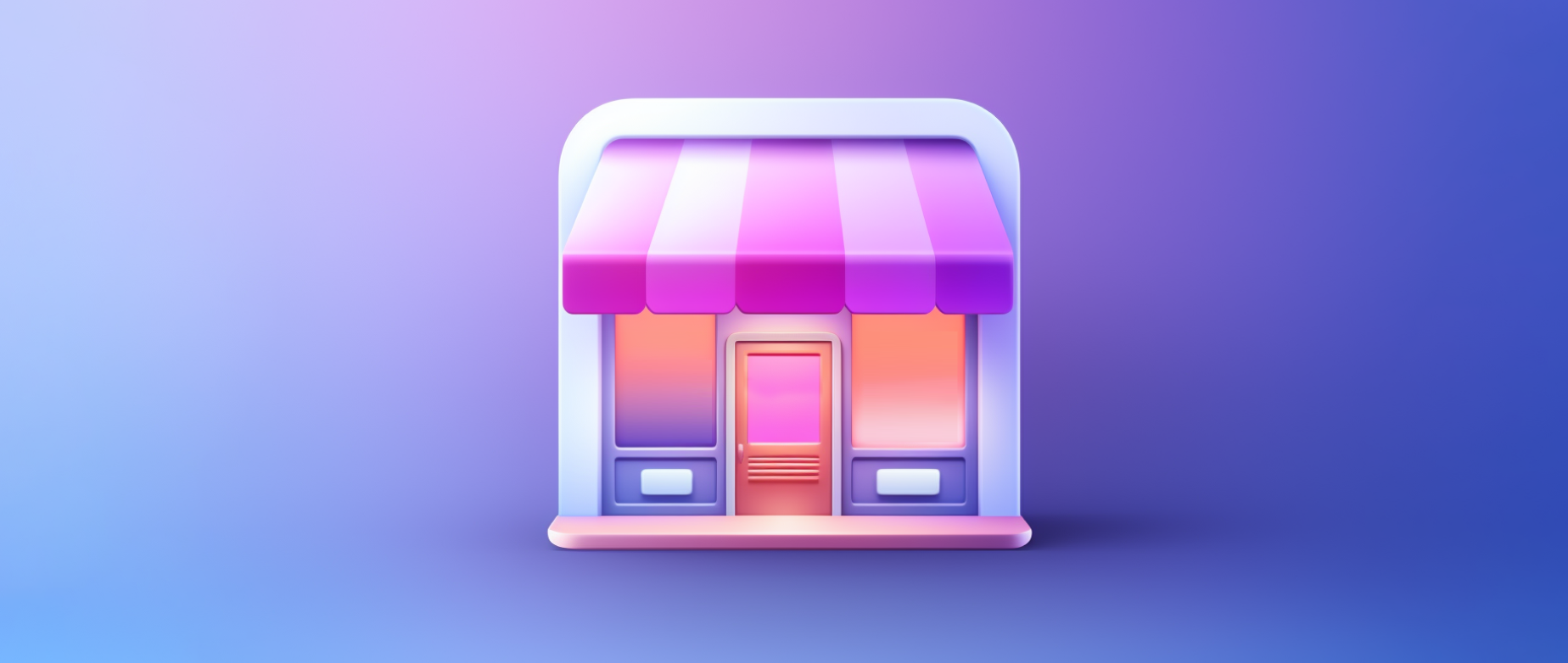 A pink and orange store front on a blue purple background.