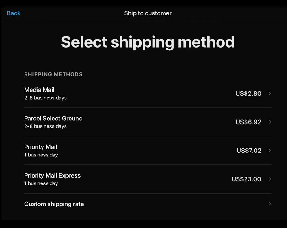 Select a shipping method to fulfill ship-to-customer orders
