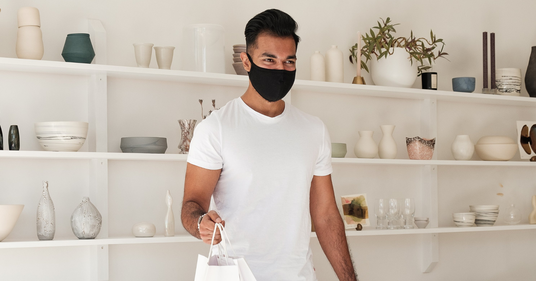 shopper in store with face mask