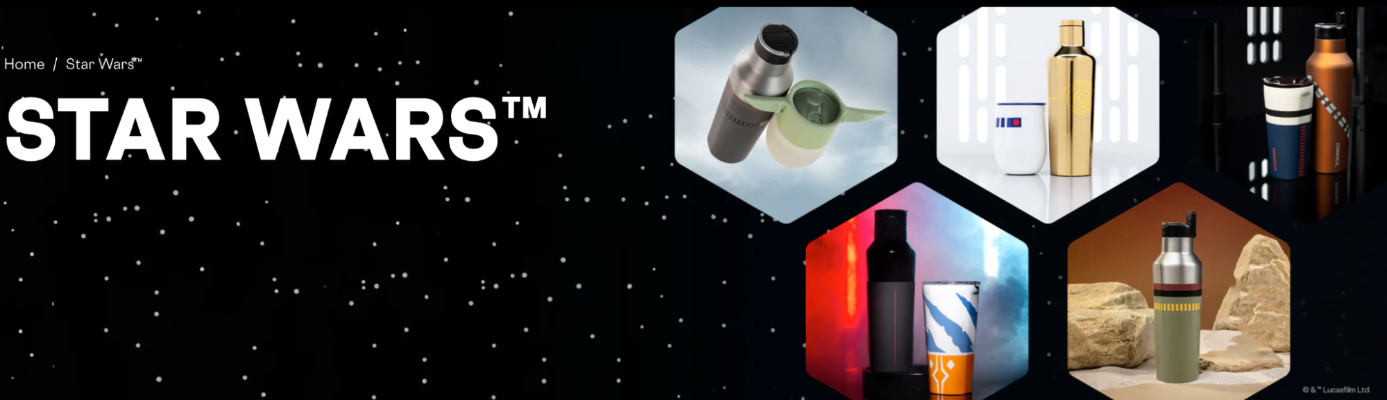Star Wars-themed thermos flask on a night sky background