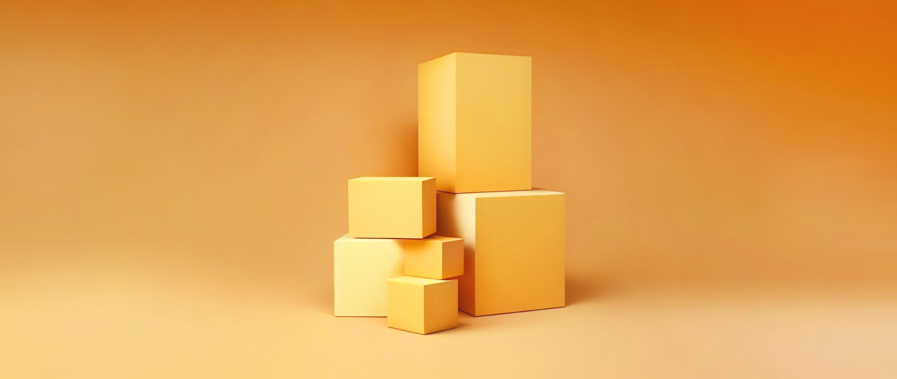 A stack of cardboard boxes in an orange room.