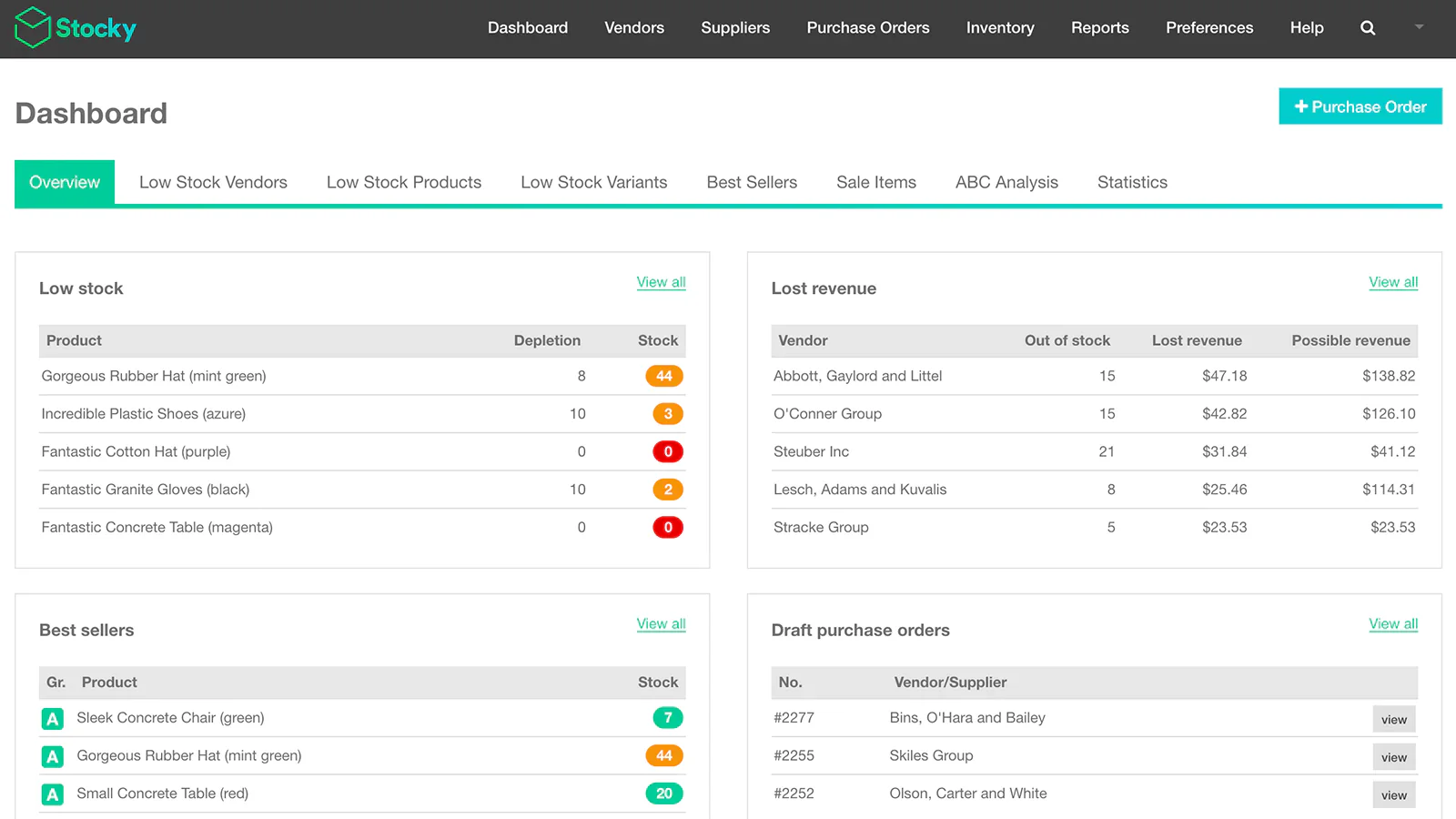 Screenshot of Stocky dashboard