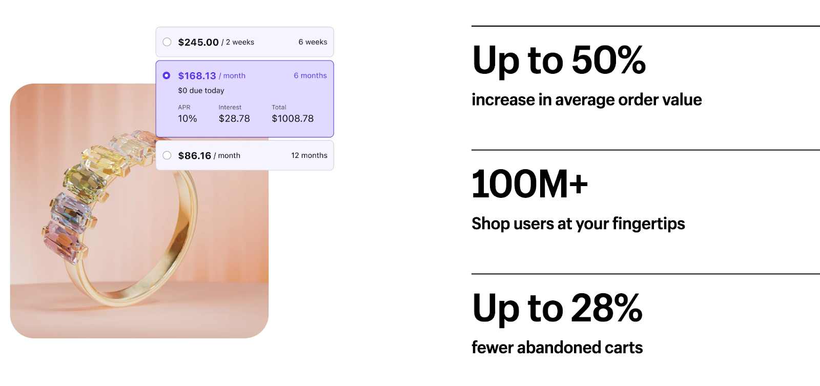 A screenshot showing a breakdown of different buy now, pay later payment totals