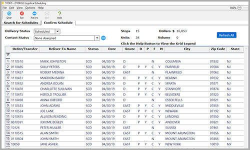 Screenshot of STORIS furniture inventory management software user interface