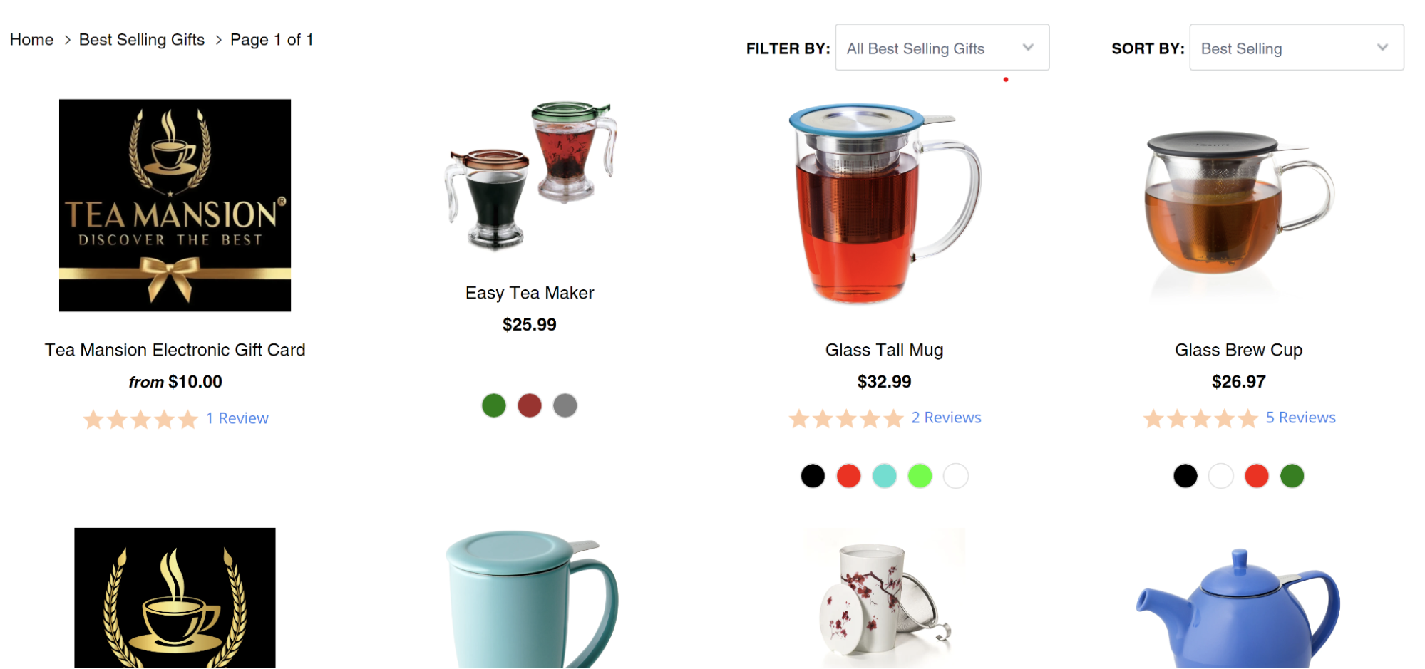example of a holiday gift guide from Tea Mansion