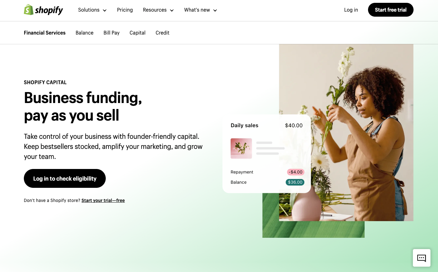 A screen grab of Shopify Captial page.