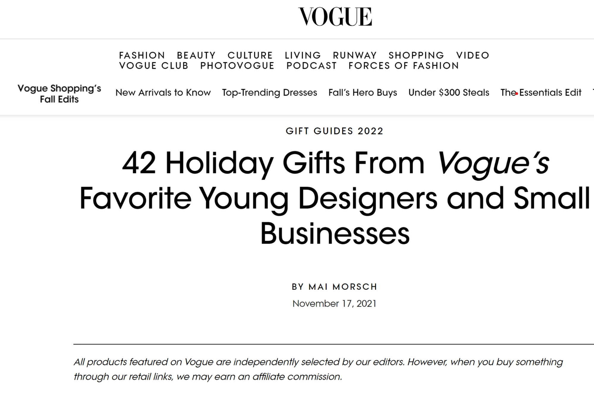 example of a gift guide from Vogue