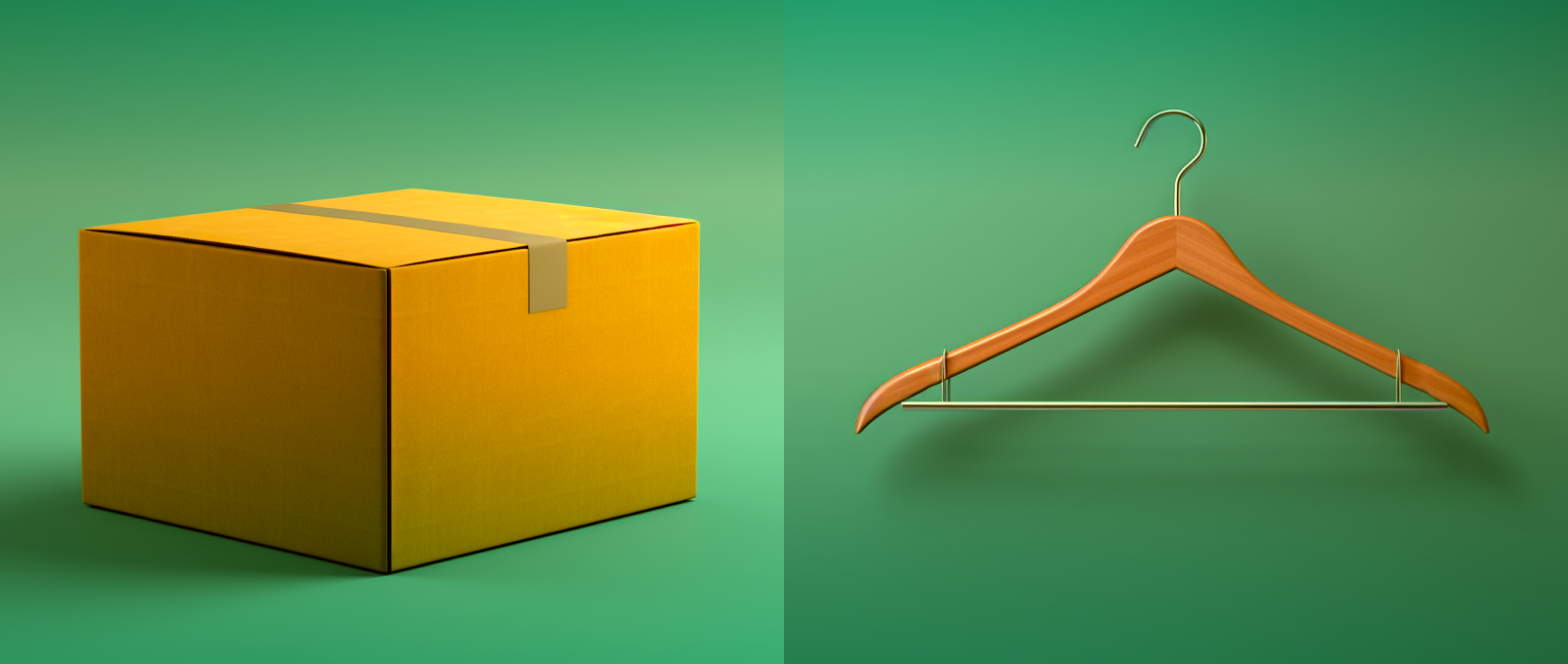 a box and a hanger against a green background