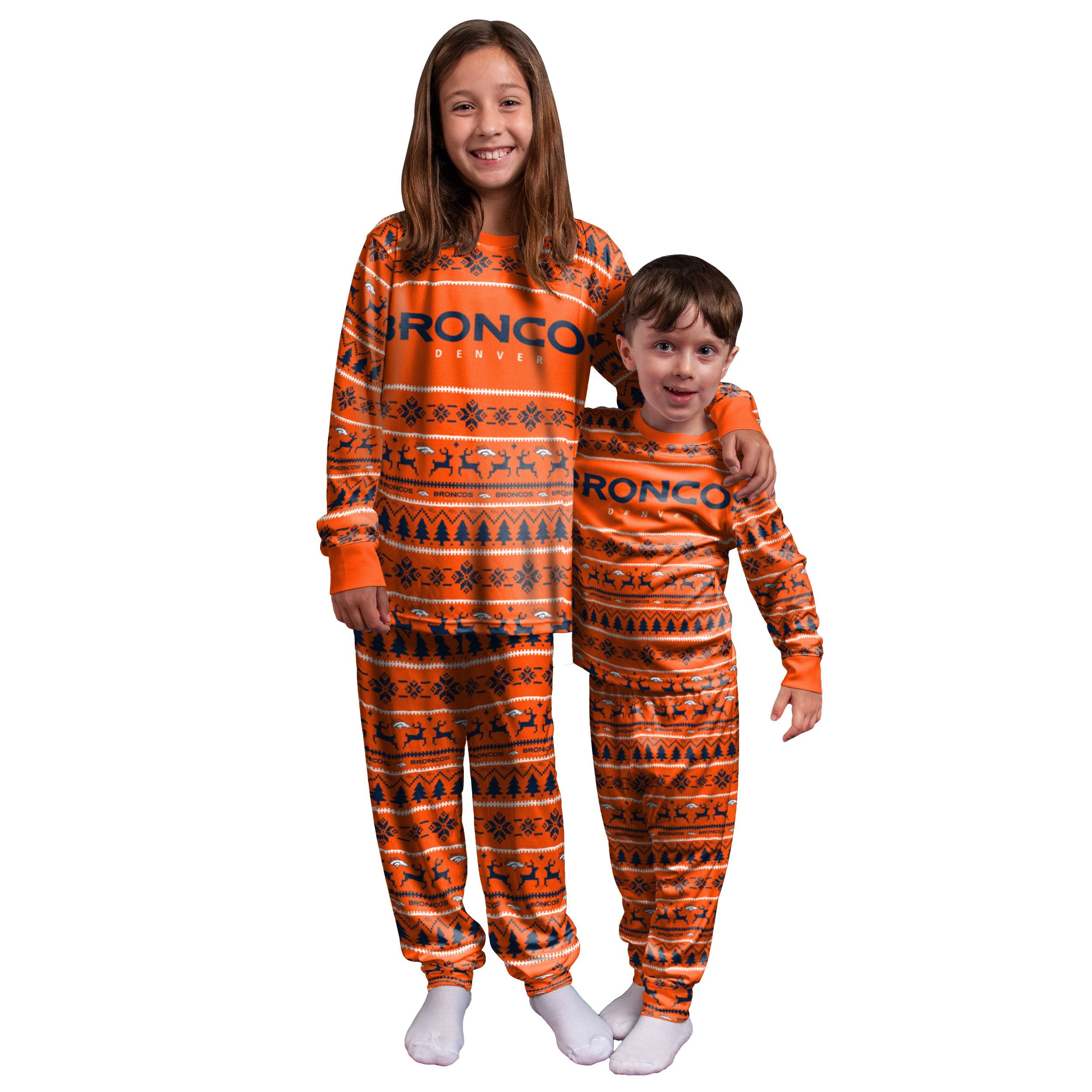 Denver Broncos NFL Ugly Pattern Family Holiday Pajamas