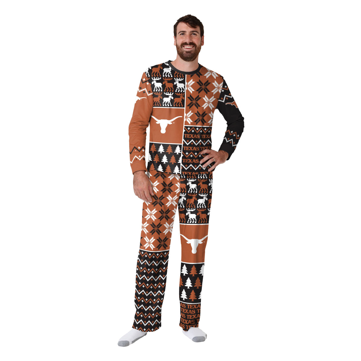 Texas Longhorns NCAA Busy Block Family Holiday Pajamas