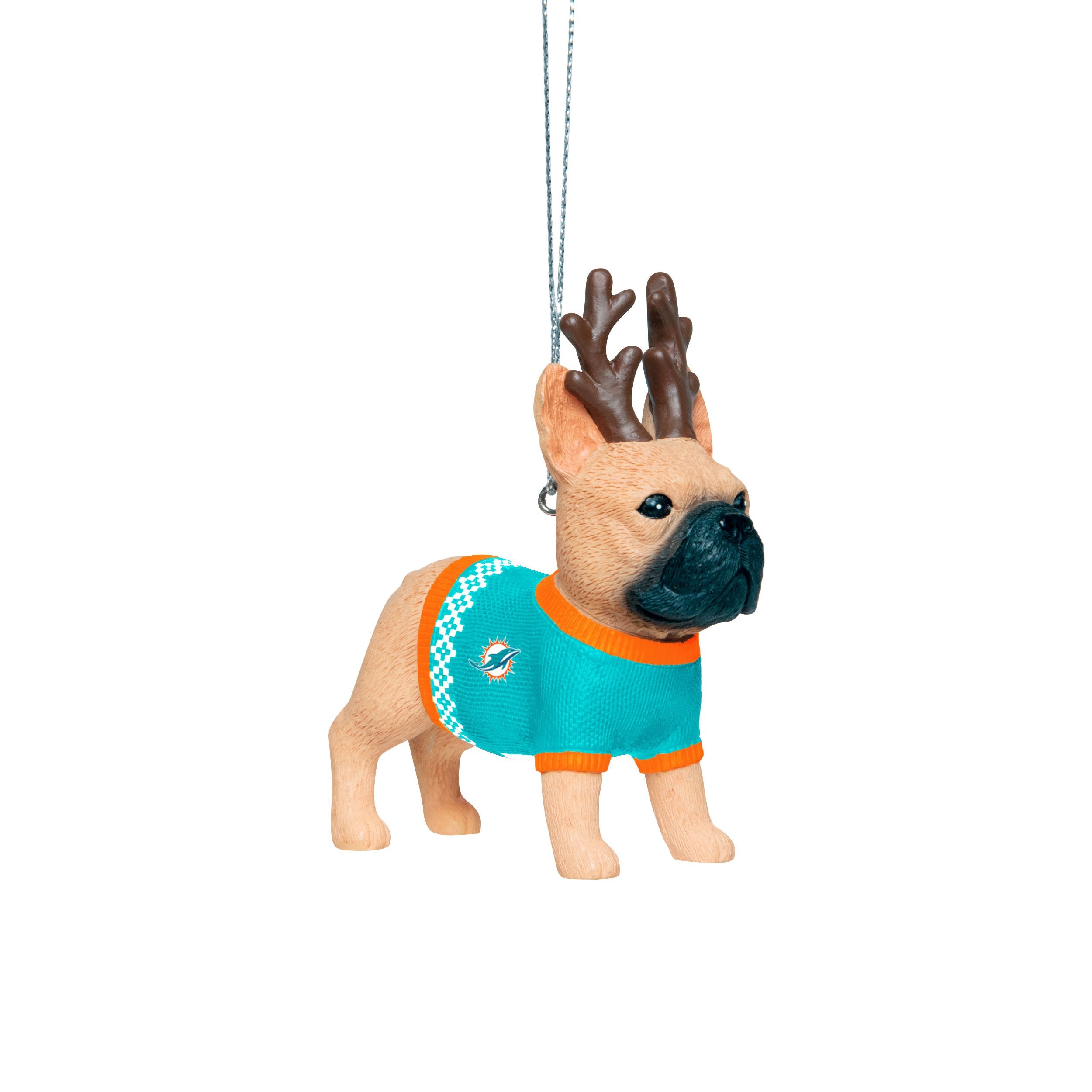 Miami Dolphins Nfl French Bulldog Wearing Sweater Ornament