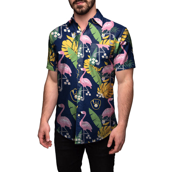 Milwaukee Brewers MLB Mens Floral Button Up Shirt