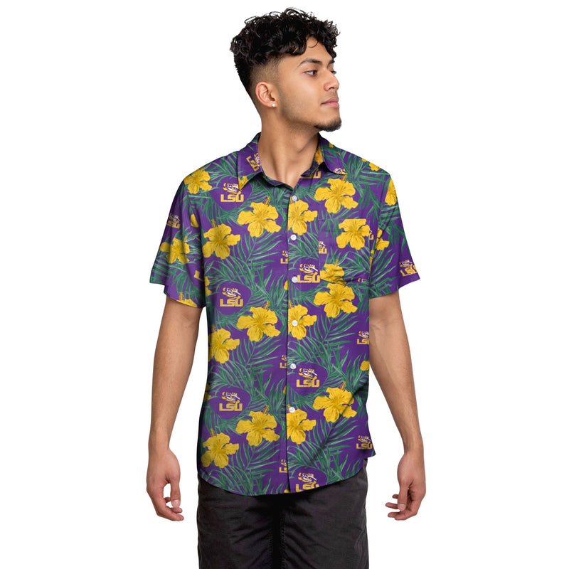 LSU Tigers NCAA Mens Hibiscus Button Up Shirt