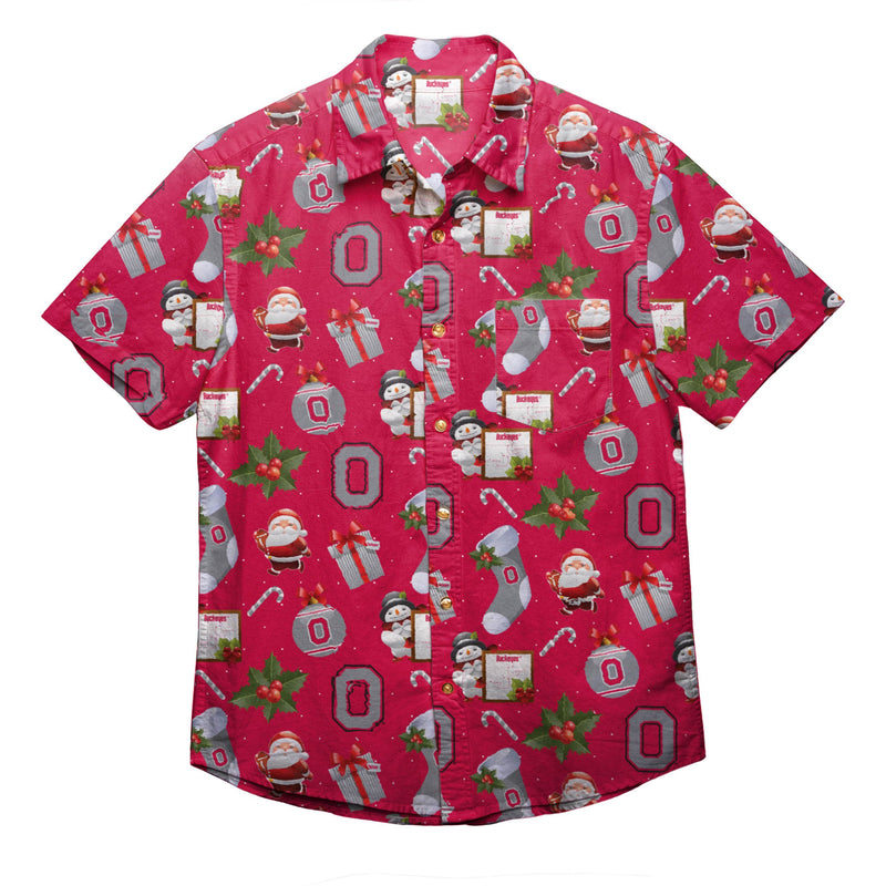 Ohio State Buckeyes NCAA Mens Christmas Explosion Button Up Shirt