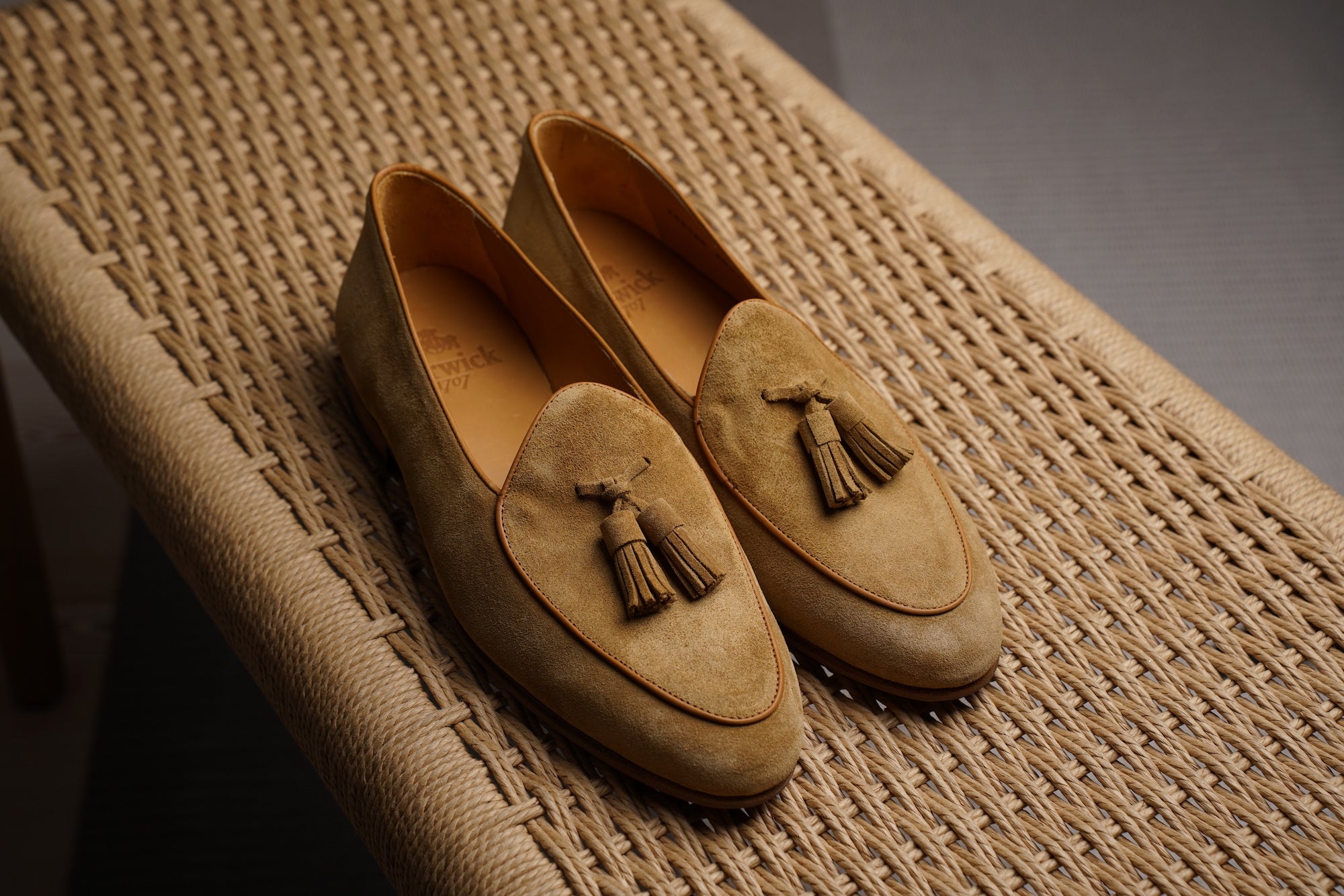 Belgian Tassel Loafer in Golden Brown Suede