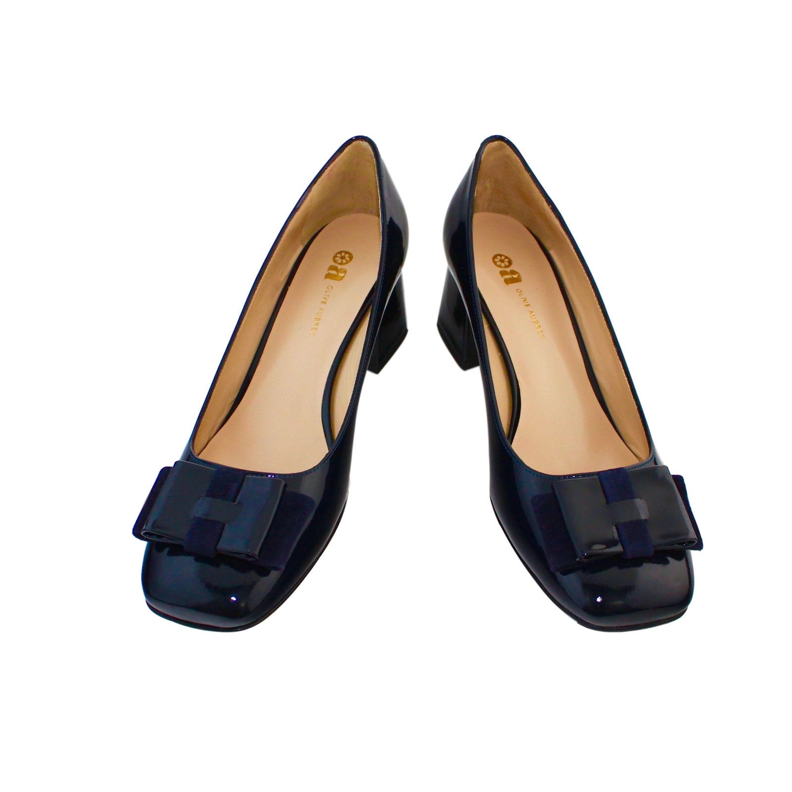 navy patent block heel shoes