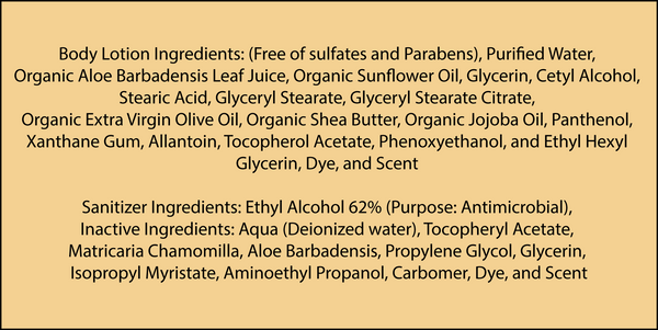 organic hand lotion and sanitizer ingredient list