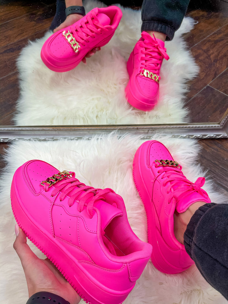 Rhinestone Sneakers - Neon Pink