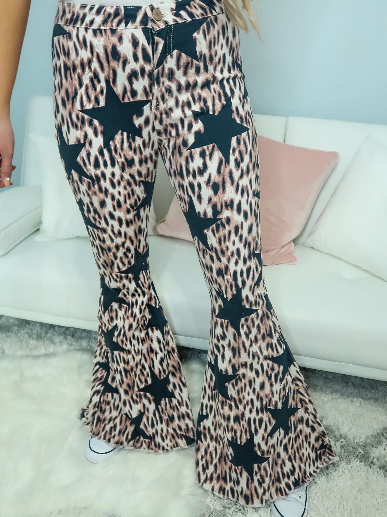 star printed bell bottom jeans