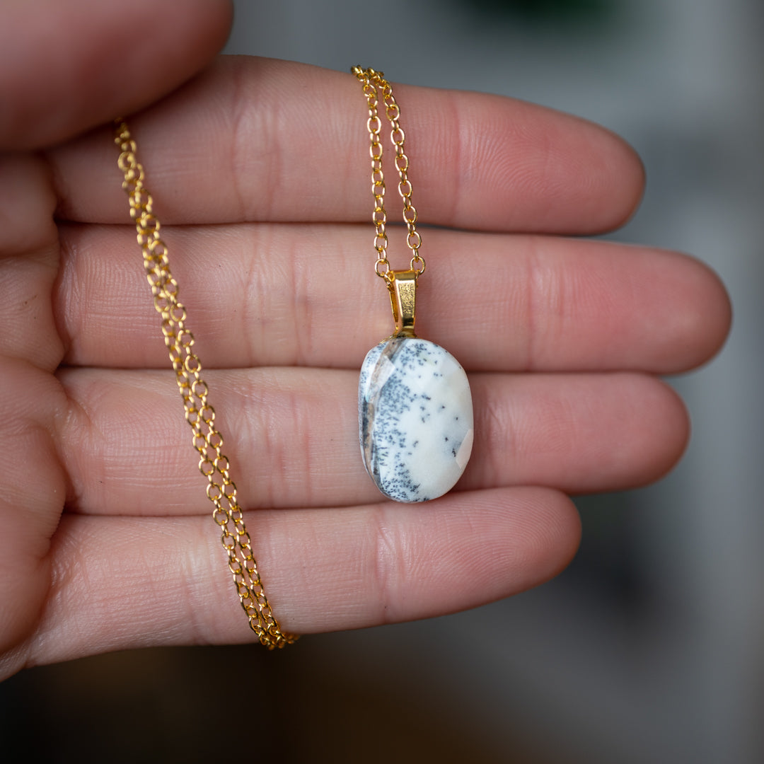 Dendritic Agate Necklace Gold Plated 18' Chain
