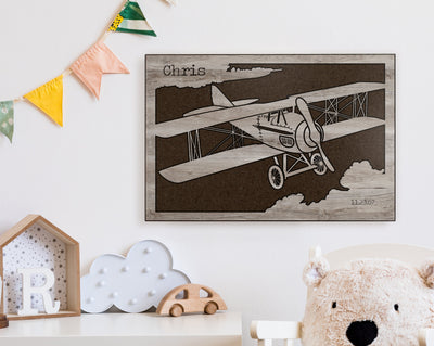 Nursery Decor - Carved Wood Wall Art - Airplane