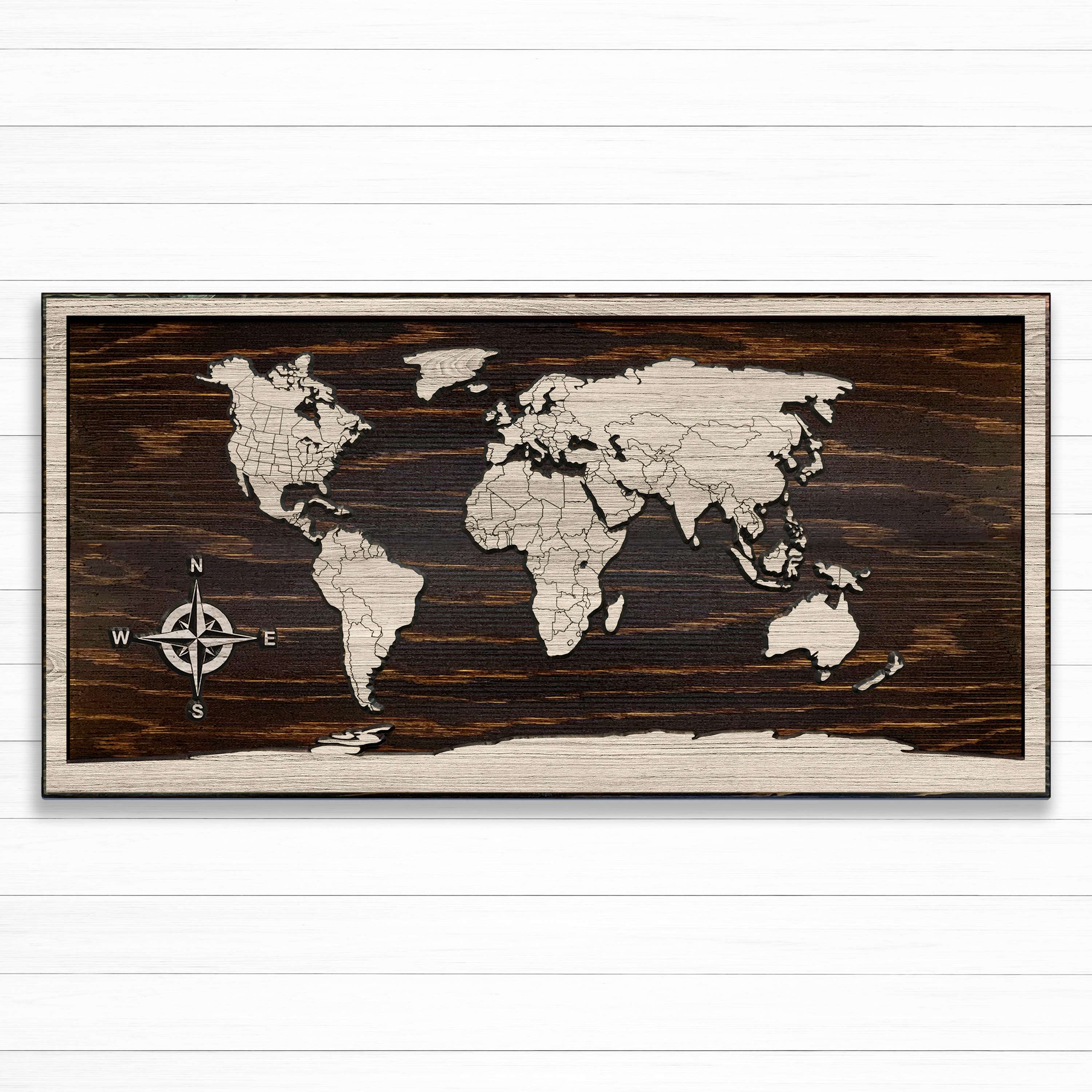 Wooden World Map Wall Art, Rustic Wall Decor, Push Pin Travel Wall