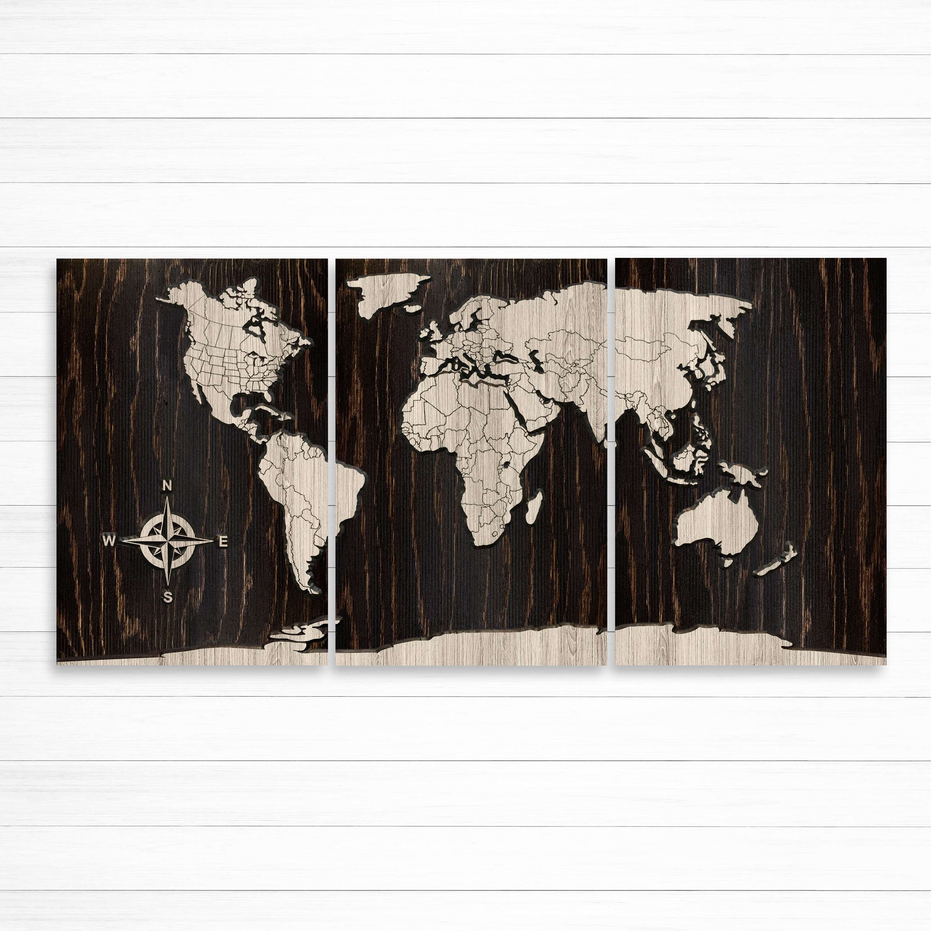 Wooden Push Pin World Map, Black Wooden World Travel Map, Black