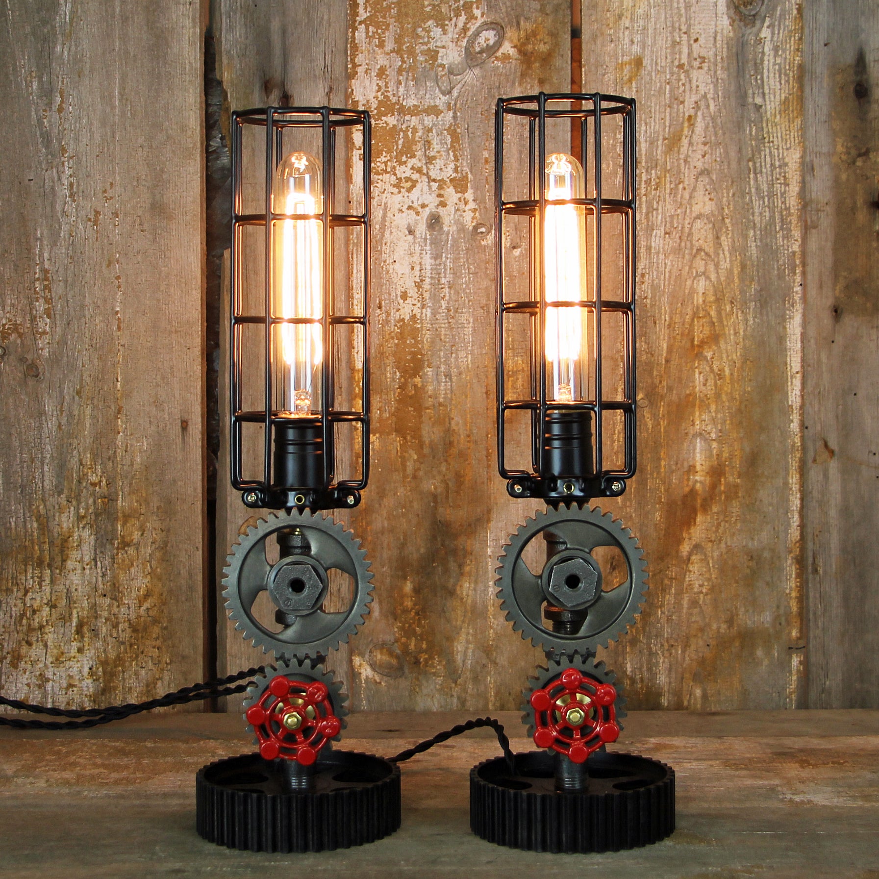 Steampunk Table Lamps Edison Bulbs Industrial Table Lamp Pair No. 20