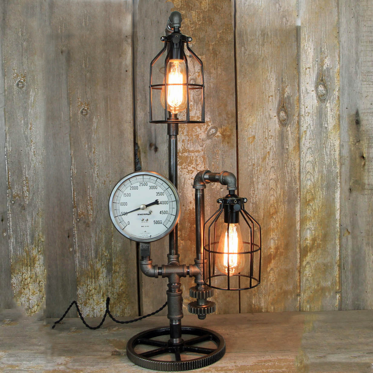 Steampunk Table Lamp With Dual Edison Lights Steampunk Desk Lamp