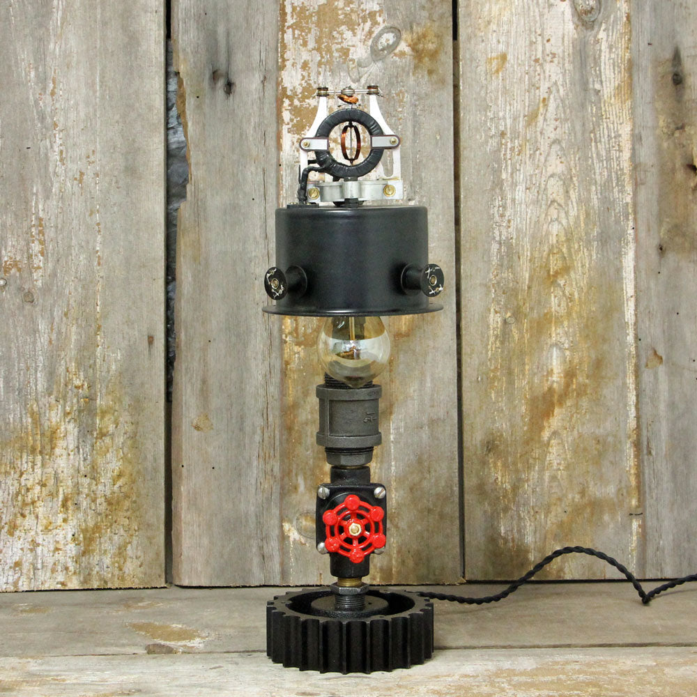 Steampunk Industrial Table Lamp with a vintage Valve switch and Edison Bulb No. 420 - The Lighting Works