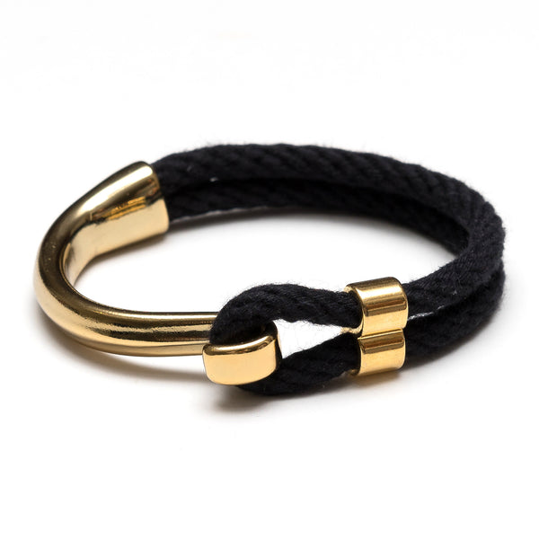 Nautical Navy Blue Rope & Gold Half Hook Clasp Bracelet - Allison Cole Jewelry 8.5