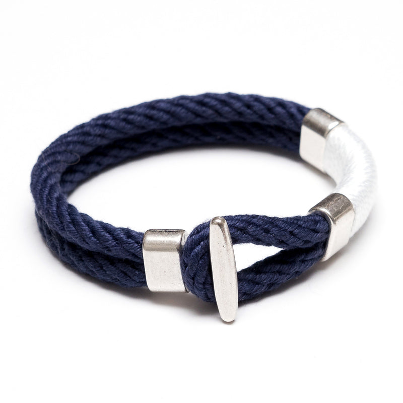 Nautical Navy & Gold T Bar Cleat Rope Bracelet - Allison Cole Jewelry