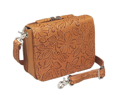 Gun Tote'n Mamas Concealed Carry Purse Tooled Tan Concealed Carry Tooled Cowhide Organizer Crossbody by Gun Tote'n Mamas - GTM-15