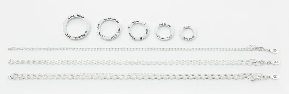 LoveLoops Size Guide - our personalised jewellery range
