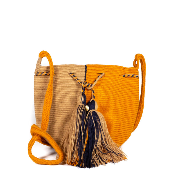 Guanábana / Small Woven Crossbody, Ochre & Tan Colorblock