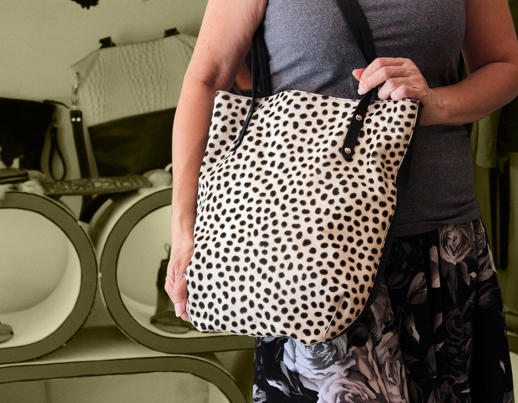 white leopard print bag