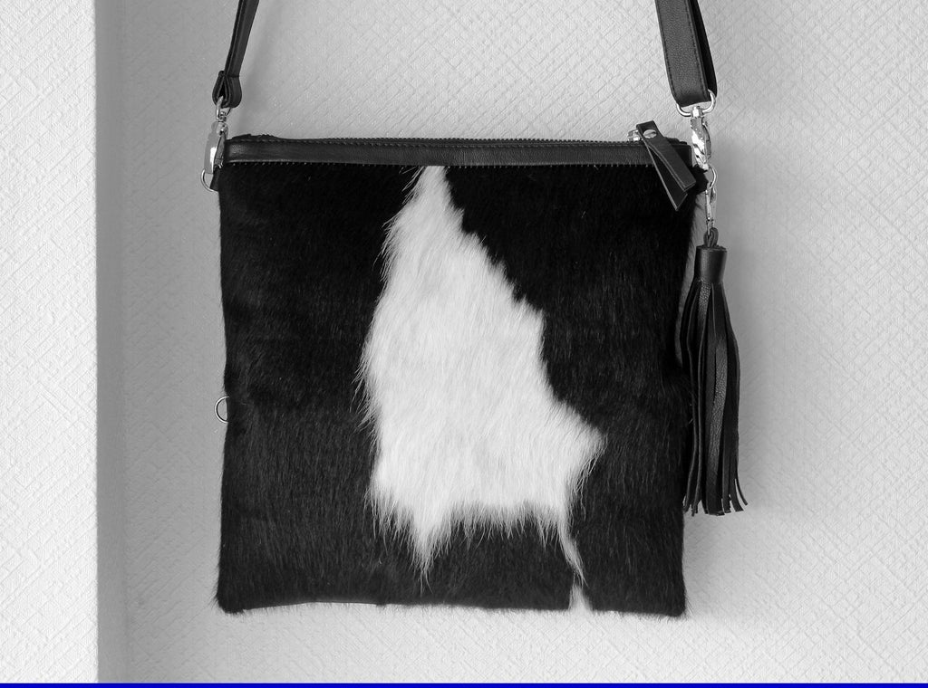 Black White Cowhide Purse Folds Into A Clutch Bag Country Western Ba