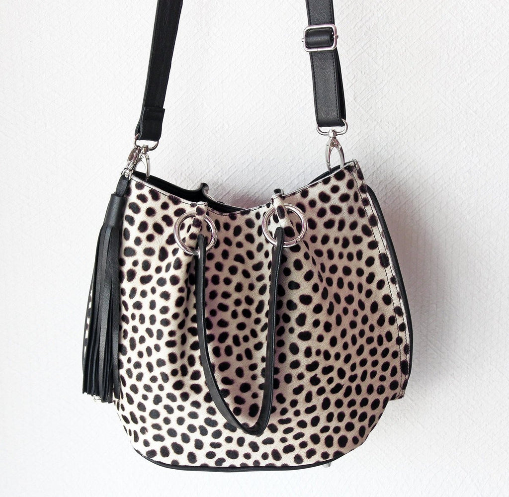 white leopard print bag