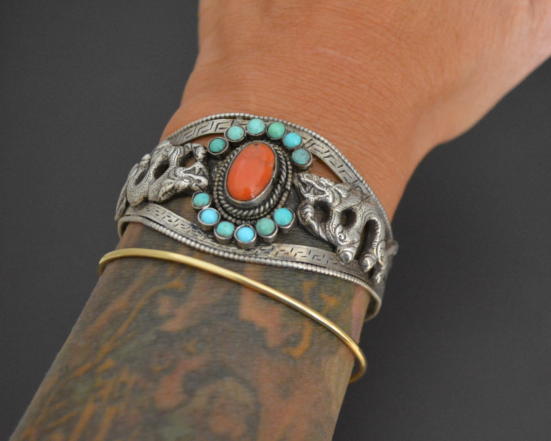 TIBETAN NEPALESE BRACELETS  NEPALESE TURQUOISE CORAL AND BRASS BEAD  AGATE AND TURQUOISE BRACELET