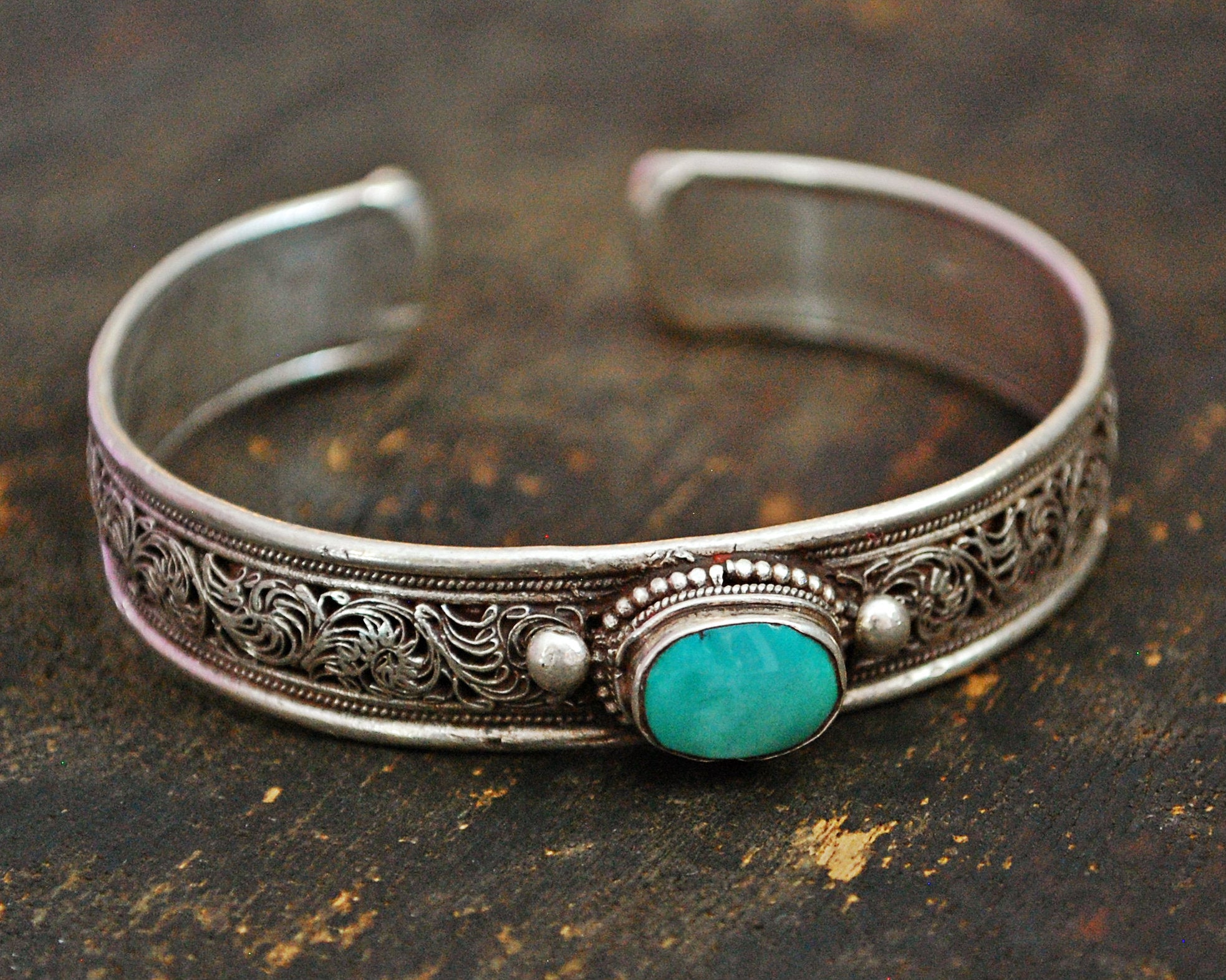 Vintage Navajo Handmade Sterling Silver Turquoise  Coral Cuff Bracelet