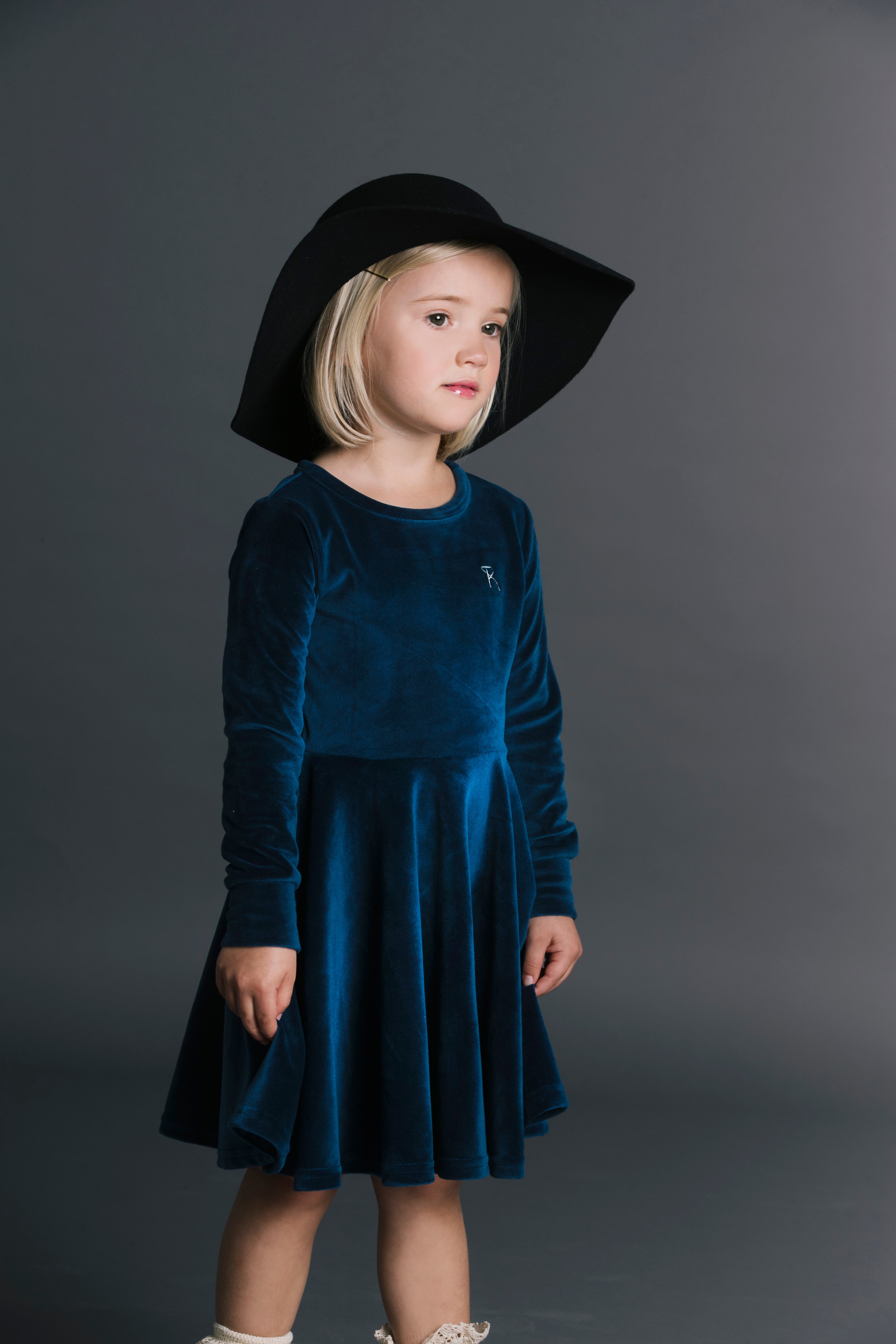 blue velvet girls dress