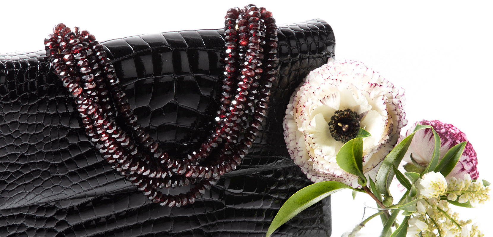 Darby Scott Croc Iconic handbag with Garnet jeweled handle