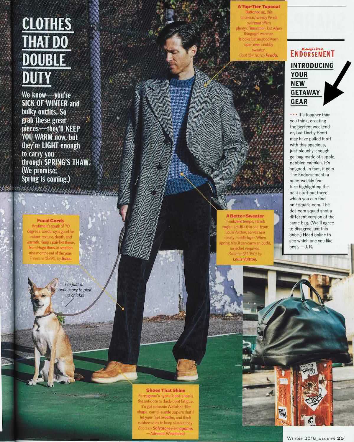 Esquire Endorsement of Darby Scott Duffle Bag