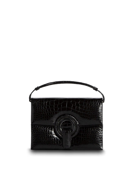 Exotic Crocodile Grommet Handbag, Mini in Black | Darby Scott