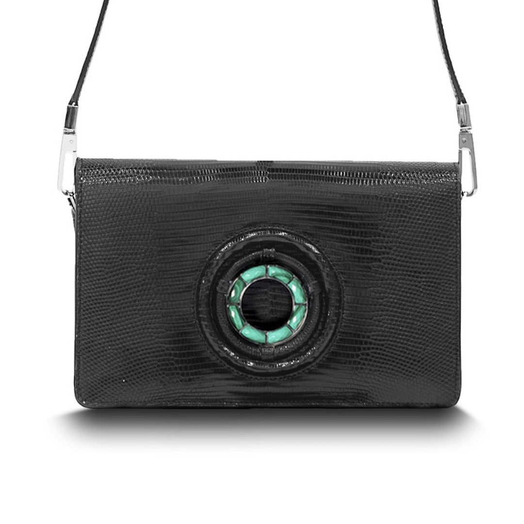 Anna Convertible Crossbody, Black Lizard, Malachite - Darby Scott product image