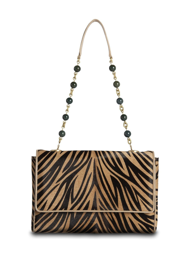 Chain & Jewel Shoulder Bag - Zebra Print Haircalf | Darby Scott