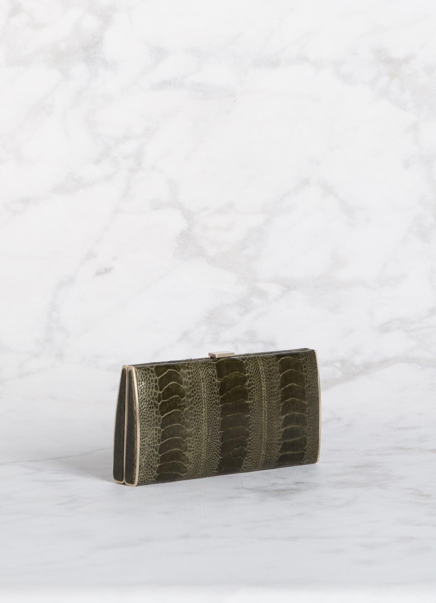 Box Wallet in Green Ostrich Leg | Darby Scott