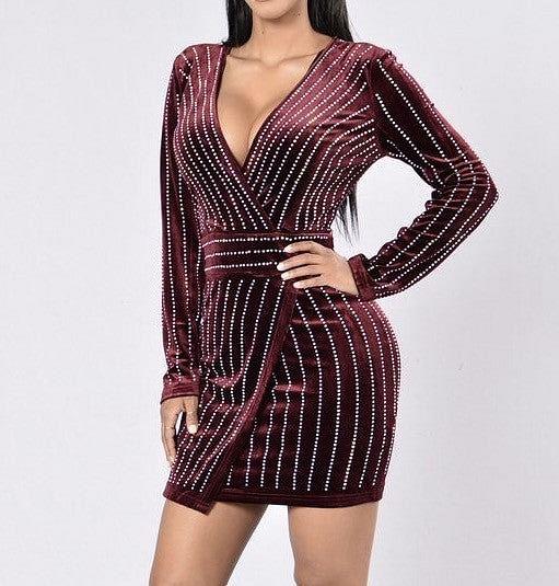 Dripping In Diamonds Plunging V Neck Velvet Dress – RCDCessentials